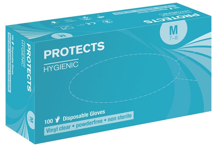 PROTECTS HYGIENIC VINYL Jednorazové vinylové rukavice 100 / 90 kusov, 8, Priehľadná