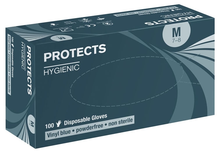 PROTECTS HYGIENIC VINYL Jednorazové vinylové rukavice Modrá, 100 / 90 kusov, 8