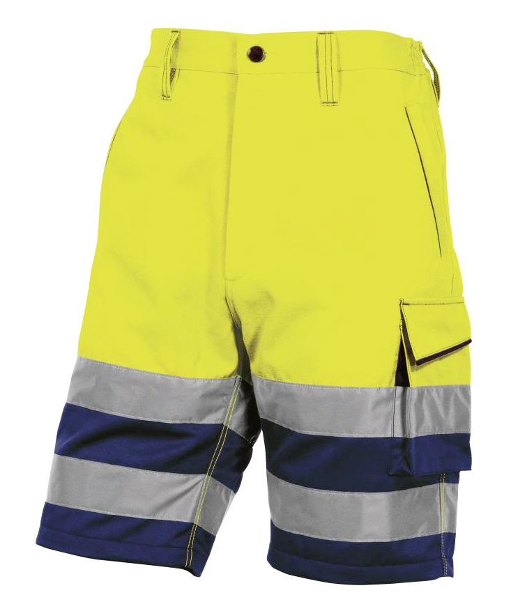 PHBE2 Reflexné pracovné bermudy S, Fluorescenčno žltá-Námornícka
